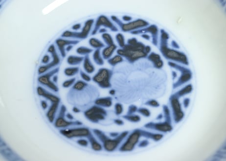 明治前期色絵三方に竹梅図通り物飯茶碗