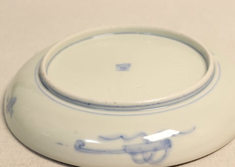 明治前期色絵桃と菊図６寸皿