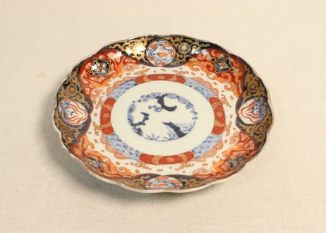 明治前期色絵四方に龍と鳳凰図通り物７寸皿②フリモノ,少かたつき