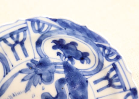 明治前期染付芙蓉手鳥図小皿