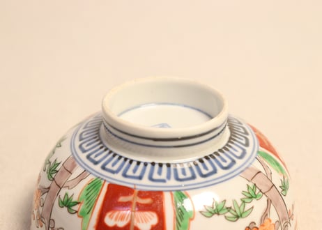 明治前期色絵竹梅と牡丹図蒸茶碗