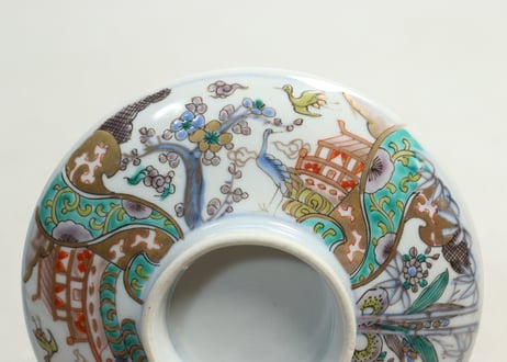 明治前期色絵鶴と松竹梅図通り物蒸茶碗