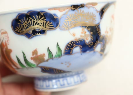 明治前期色絵高砂図通り物飯茶碗