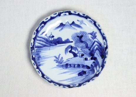 明治後期～大正銅判山水図7寸皿