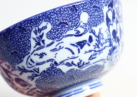 明治前期紙刷印判水鳥図飯茶碗
