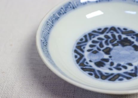 明治前期色絵三方に竹梅図通り物飯茶碗