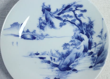 明治後期～大正染付山水図通り物４寸皿