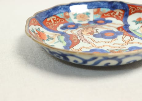 江戸幕末色絵牡丹と鳳凰図5寸皿①