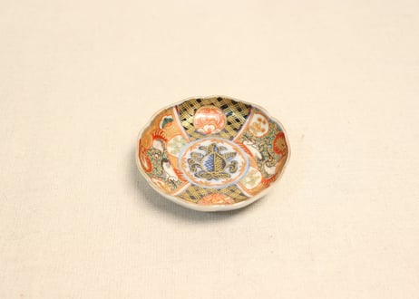 明治前期色絵桃と鶴図通り物豆皿①