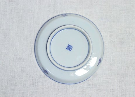 明治後期～大正染付山水人物図縁立小皿