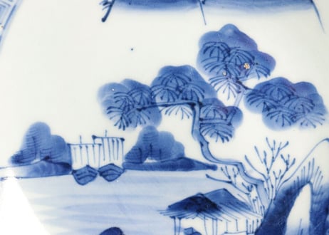 江戸幕末染付山水図7寸皿