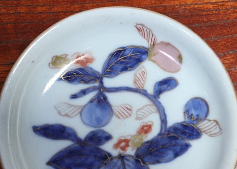 江戸中期色絵茄子図小皿　5客組