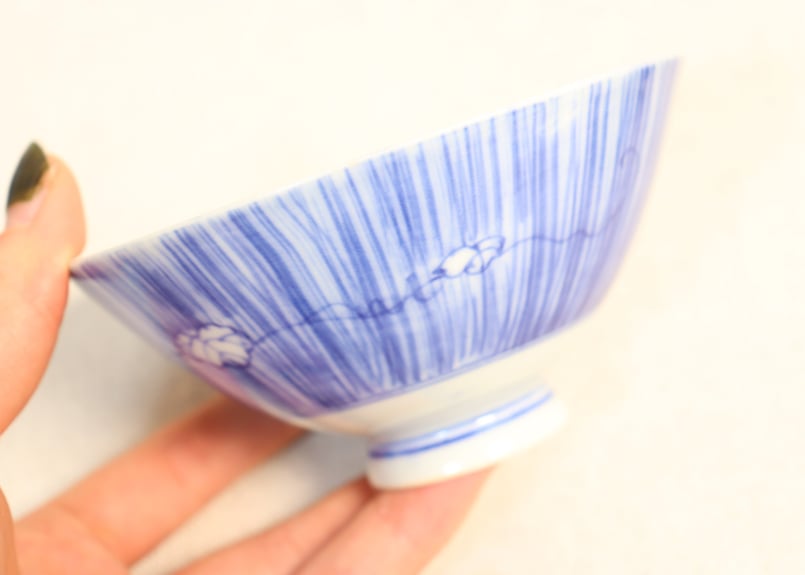 大正～昭和戦前染付縦縞に蔦図蓋茶碗① 濃いめ | 吉祥寺PukuPuku
