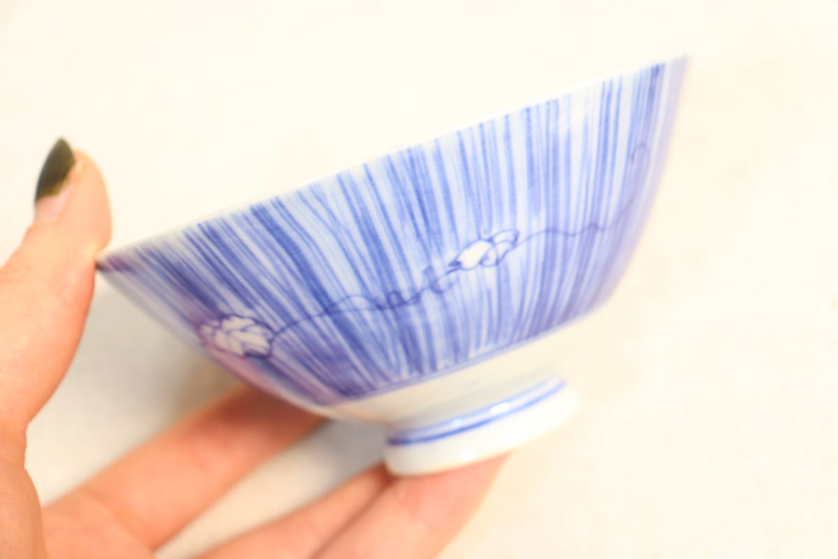 大正～昭和戦前染付縦縞に蔦図蓋茶碗① 濃いめ | 吉祥寺PukuPuku