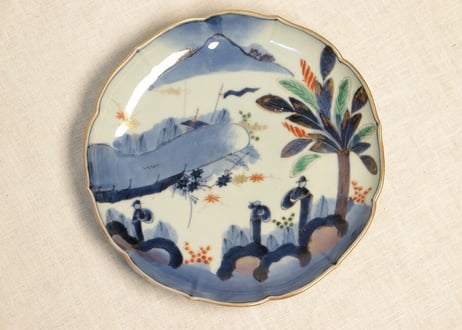 江戸中期色絵芭蕉と人物図7寸皿 がたつき