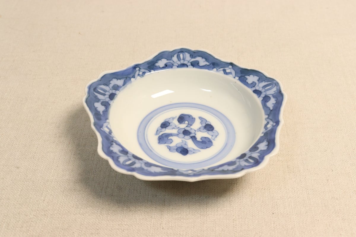 明治後期～大正染付花図五弁鍔縁5寸深皿 | 吉祥寺PukuPuku