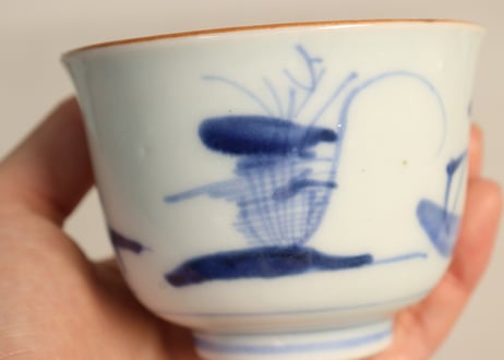 江戸幕末染付山水図向付