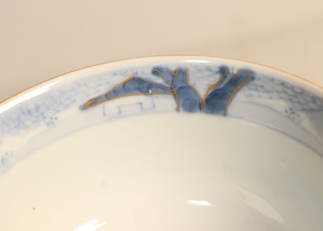明治前期色絵柴垣に梅と龍図通り物飯茶碗