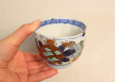 明治前期色絵紫陽花図通り物向付②見込み濃いめ