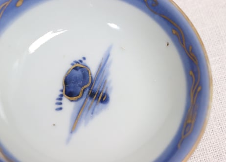 江戸幕末金彩染付山水図飯茶碗