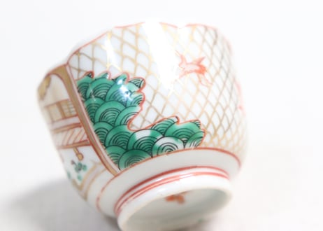明治前期色絵網手に鶴と梅に鶯図通り物小向付