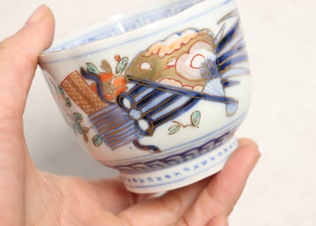 明治前期色絵春蘭と椿図通り物向付