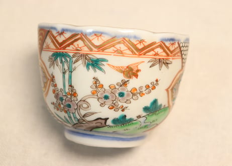 明治前期色絵松竹梅と鳥図向付