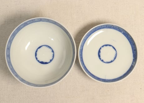 明治後期~大正銅判丸文に人物図飯茶碗