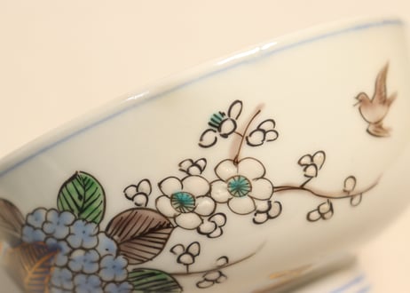 明治前期色絵紫陽花図蒸茶碗