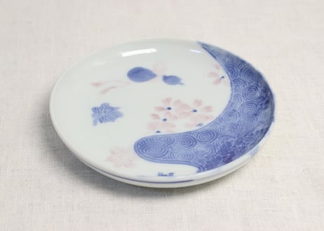 明治後期～大正染付桜と瓢箪図小皿