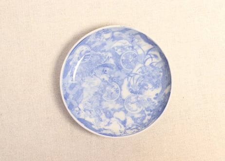 明治後期～大正銅判花図窓絵散らし小皿
