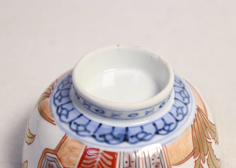 明治前期色絵芭蕉と亀甲図飯茶碗 釉剥げ