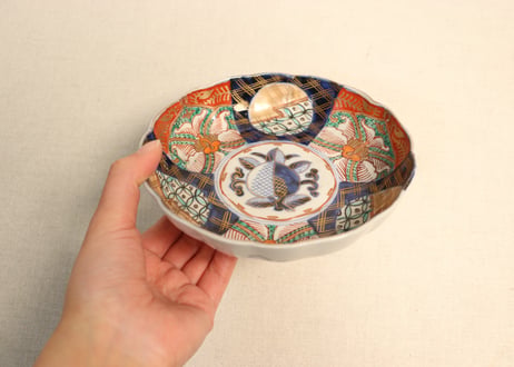 明治前期色絵桃に牡丹と七宝文なます皿②　ノミホツ