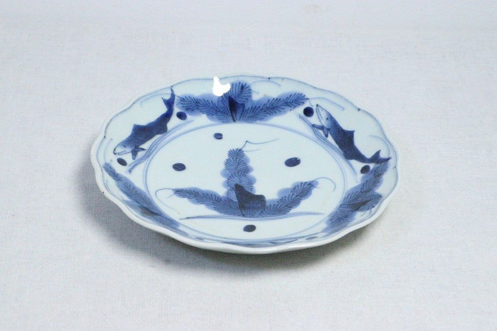 名鉢❗】江戸時代中期古清水鎬造り呉須鉄絵草に葉の図碗向付小鉢