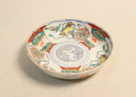 明治前期色絵三方に獅子図なます皿