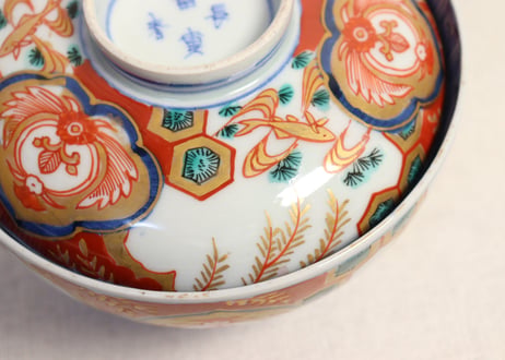 明治前期色絵柳に鮎図蓋茶碗