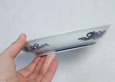 江戸中期染付松竹梅図輪花5.5寸皿　5客組