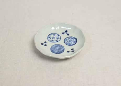 江戸幕末染付三方丸文図豆皿