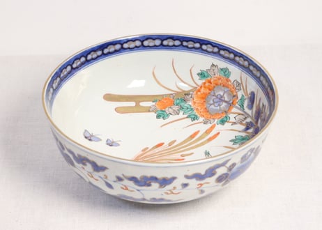 明治前期色絵牡丹と孔雀図8寸鉢