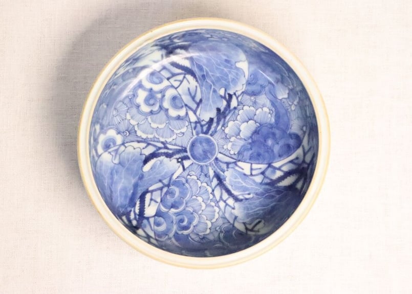 江戸中期　古王地山染付　南京猪口5客木箱付直径10㎝　タルチ　東な7-1008① CATEGORY 染付 | 吉祥寺PukuPuku