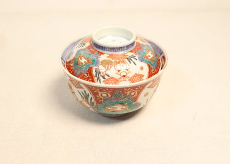 明治前期色絵兎図通り物飯茶碗①