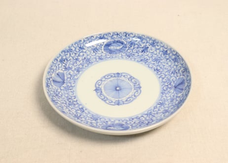 江戸幕末線描き牡丹と唐草図6寸皿 5客組