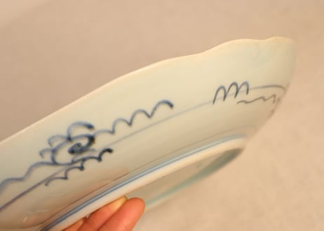 江戸幕末染付四方に水鳥と柘榴に蝙蝠図9寸皿 ムシクイ