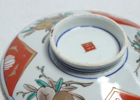 明治前期色絵三方に桃図蒸茶碗