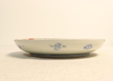 明治前期色絵桃と菊図６寸皿