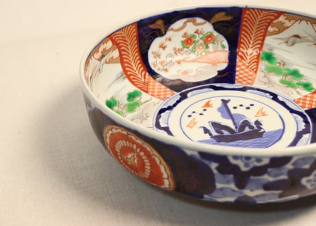明治前期色絵富士と花籠図9寸鉢