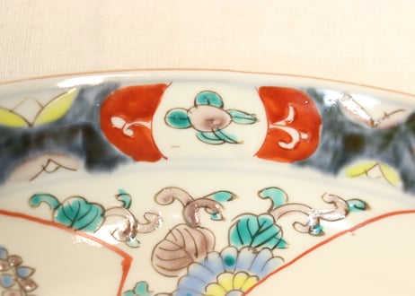 明治前期色絵松竹梅に鶴図7寸鉢