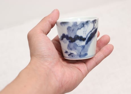 江戸中期松竹梅図猪口 高台ホツ