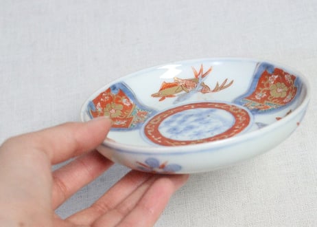 明治前期色絵三方に魚図小皿➁　薄め