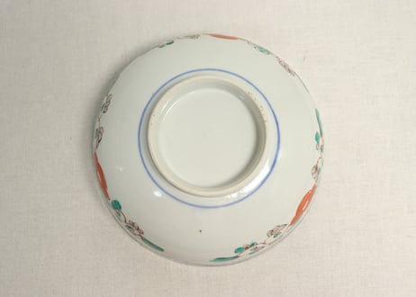 明治前期色絵山水と花鳥図割絵7寸鉢